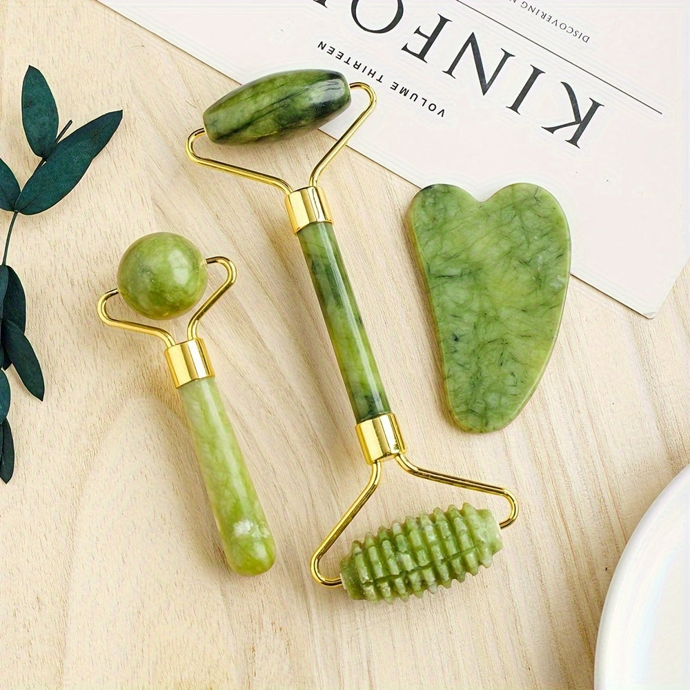 Jade Roller And Gua Sha Set, Roller With Eye Massager